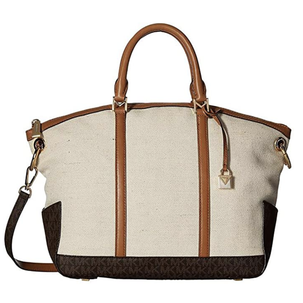New Michael Kors Beckett Large Top-Zip Satchel Natural Acorn Bag Purse Signature